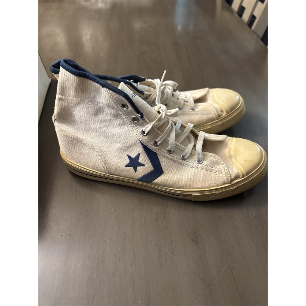 Vintage 70s Converse ABA Made In USA High White Navy Canvas Rare Size 10 - Picture 9 of 11